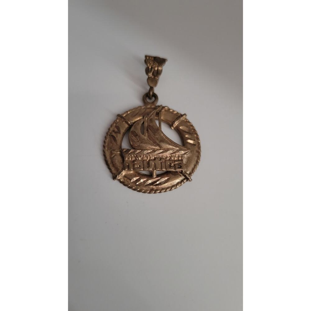 Vintage Nautica Sailboat Charm Pendant Nautical Gold Tone Brass Jewelry